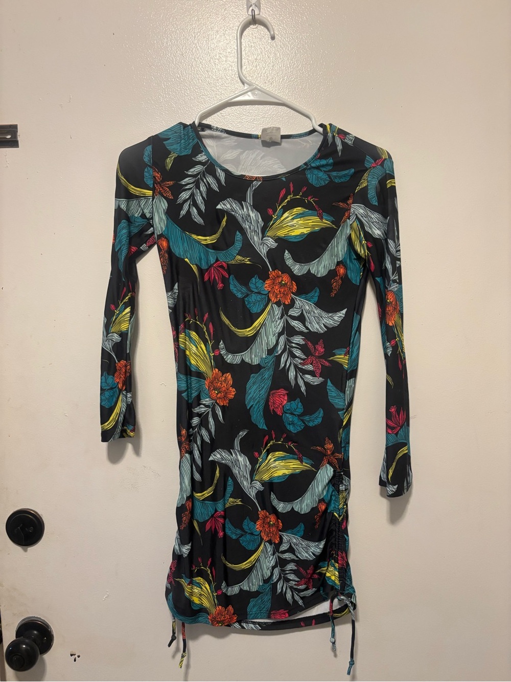 Black Floral Scoop-Neck Mini Dress with Multicolor Print